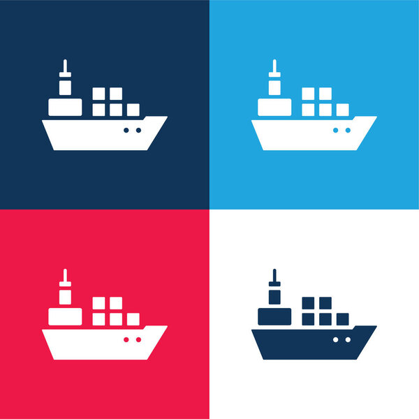Boat With Containers blue and red four color minimal icon set