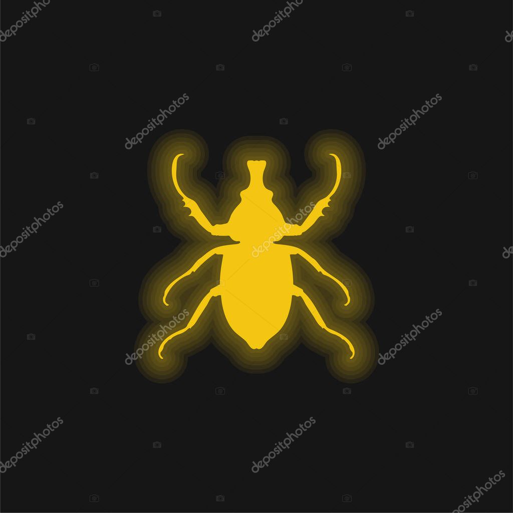 Animal Longhorned Insect Shape yellow glowing neon icon