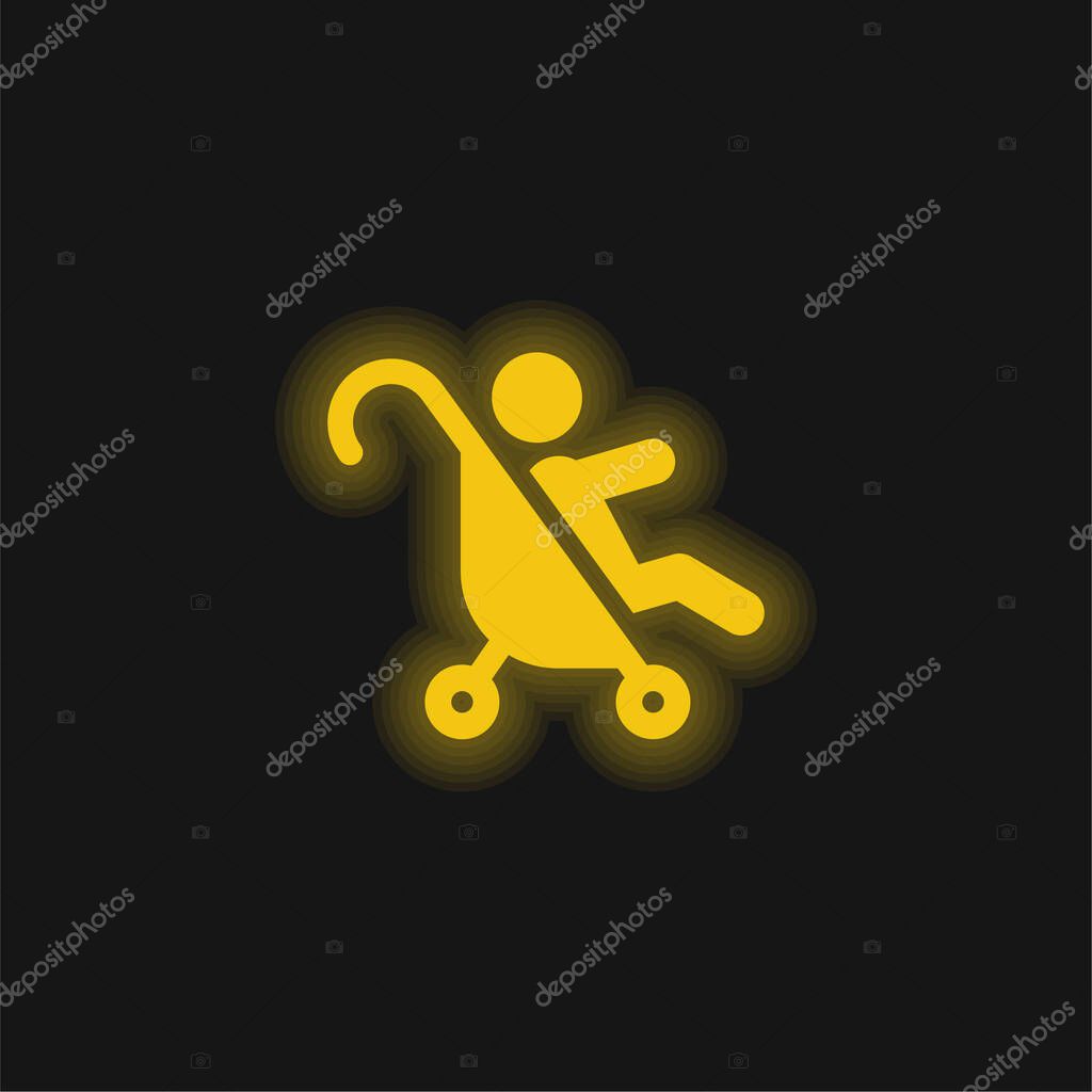 Baby Stroller yellow glowing neon icon