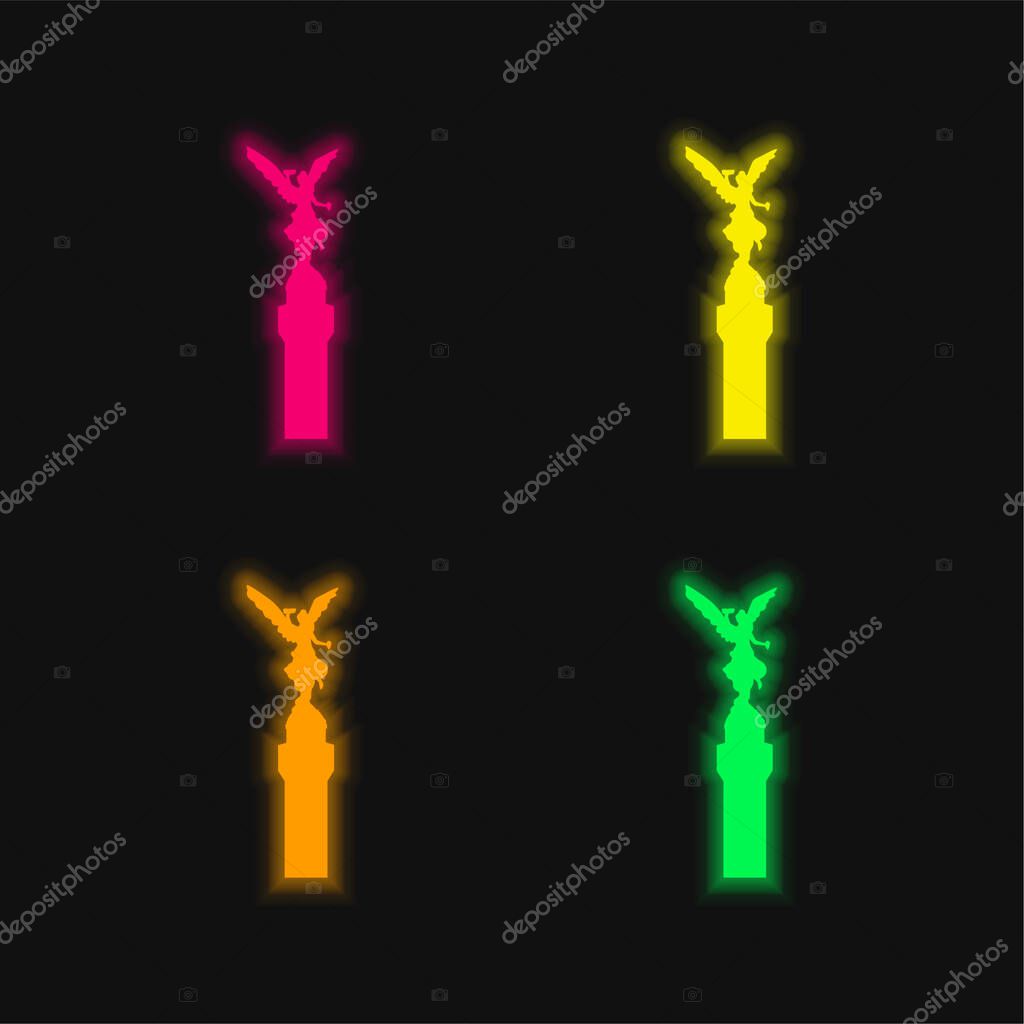 Angel Of Independence Of Mexico four color glowing neon vector icon