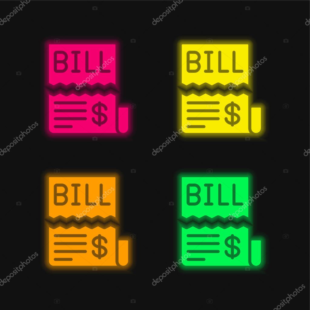 Bill four color glowing neon vector icon