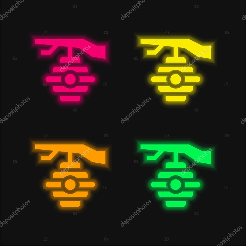 Beehive four color glowing neon vector icon