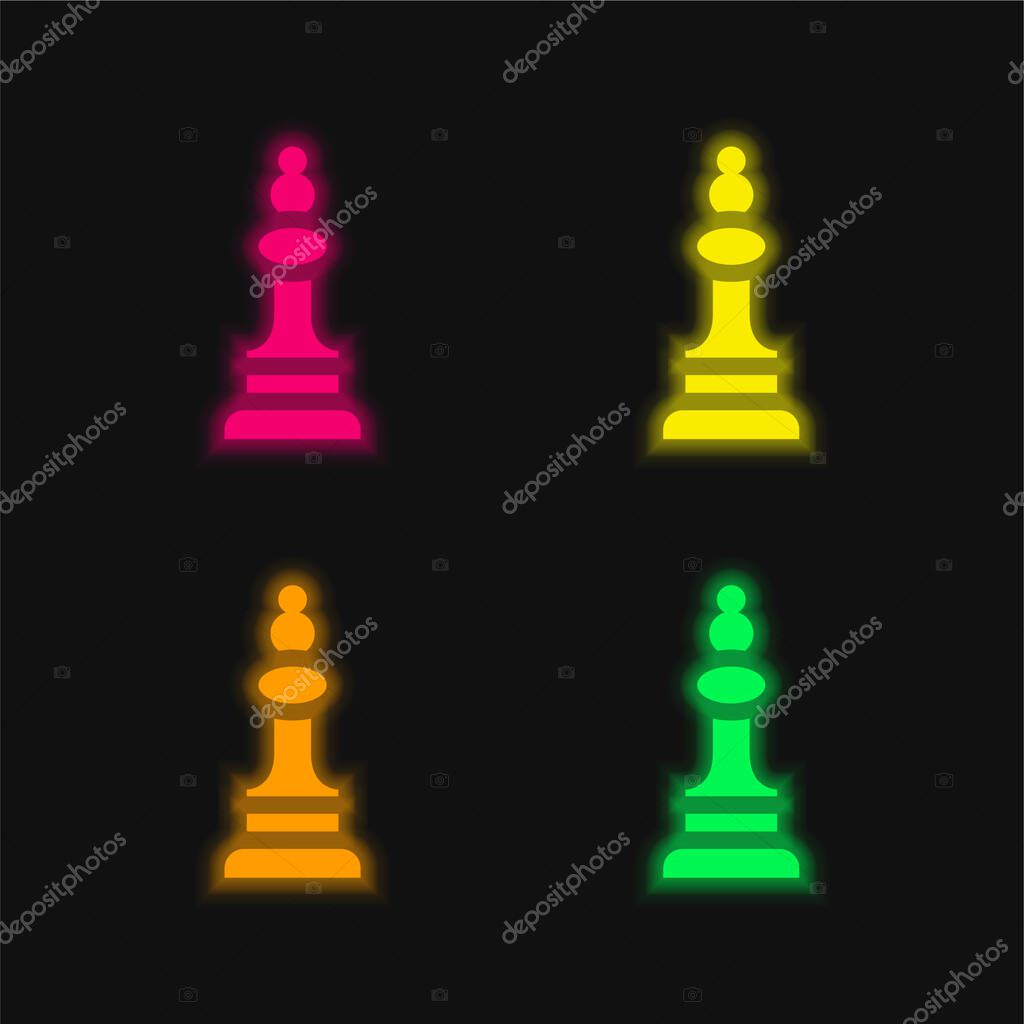 Bishop four color glowing neon vector icon
