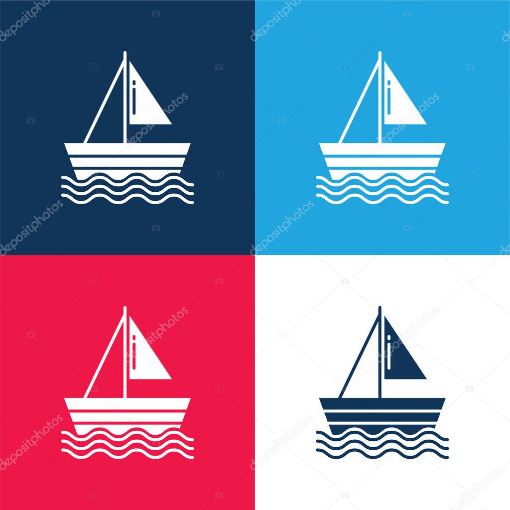 Boat blue and red four color minimal icon set