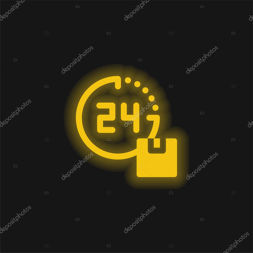 24 Hours Delivery yellow glowing neon icon
