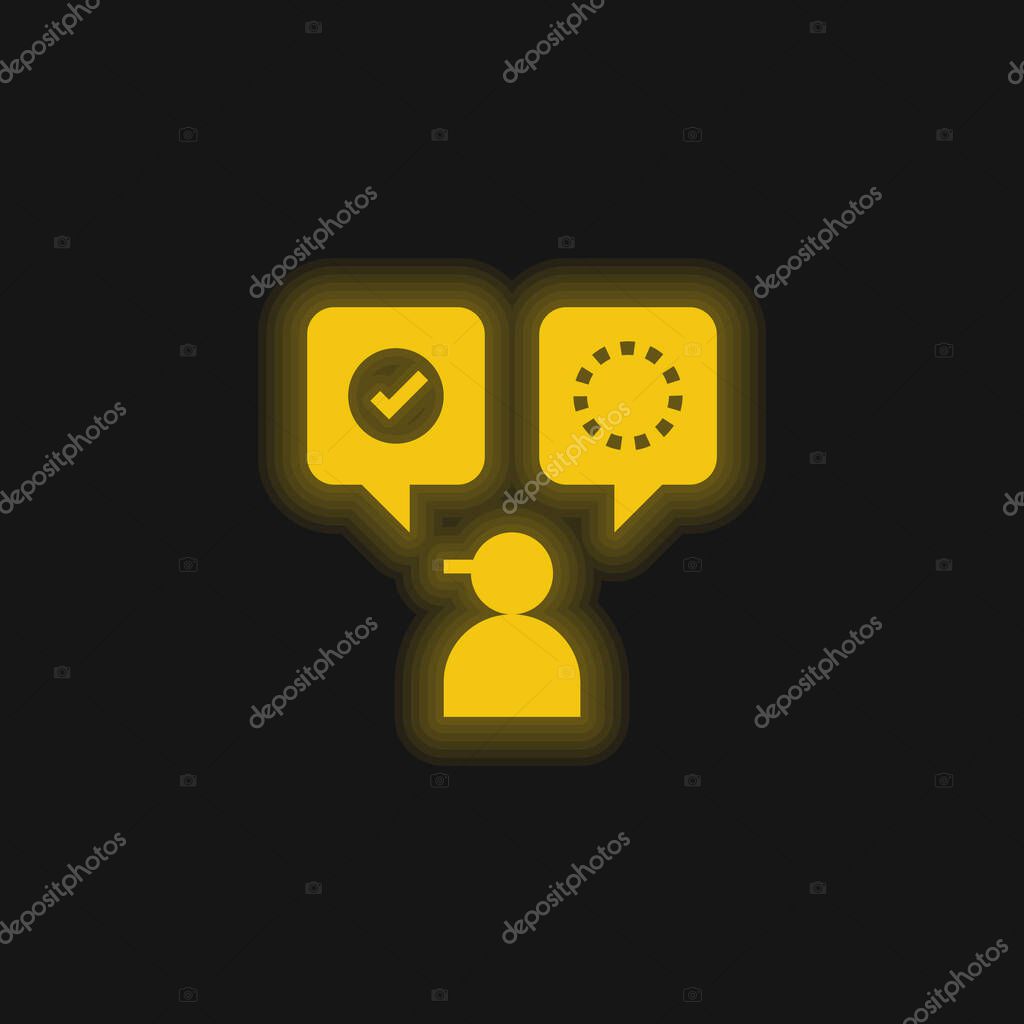 Accept yellow glowing neon icon