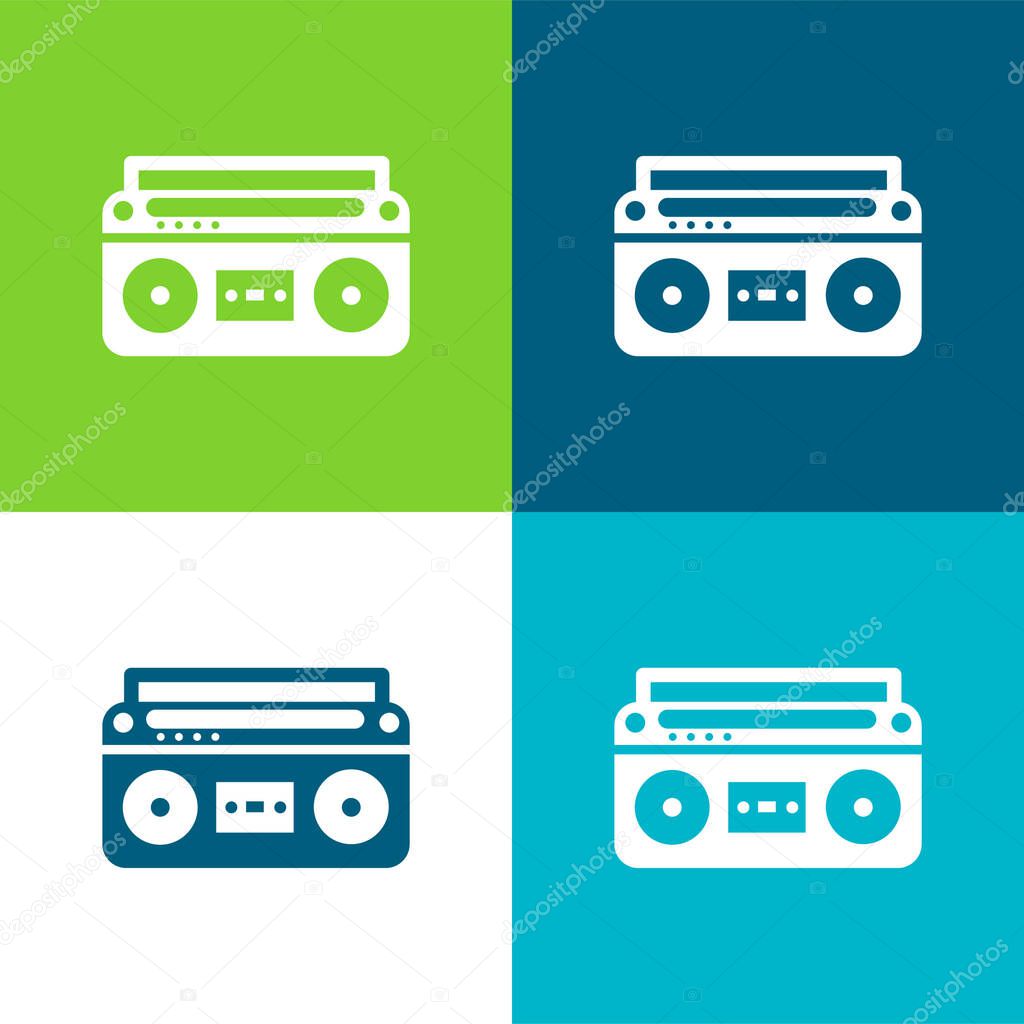 Boom Box With Controls And Settings Flat four color minimal icon set