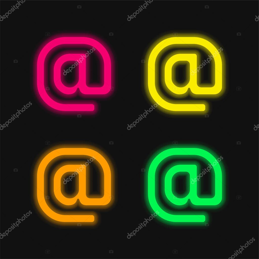 Arroba Sign four color glowing neon vector icon