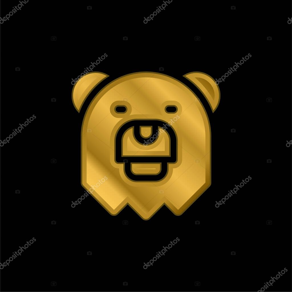 Bear gold plated metalic icon or logo vector