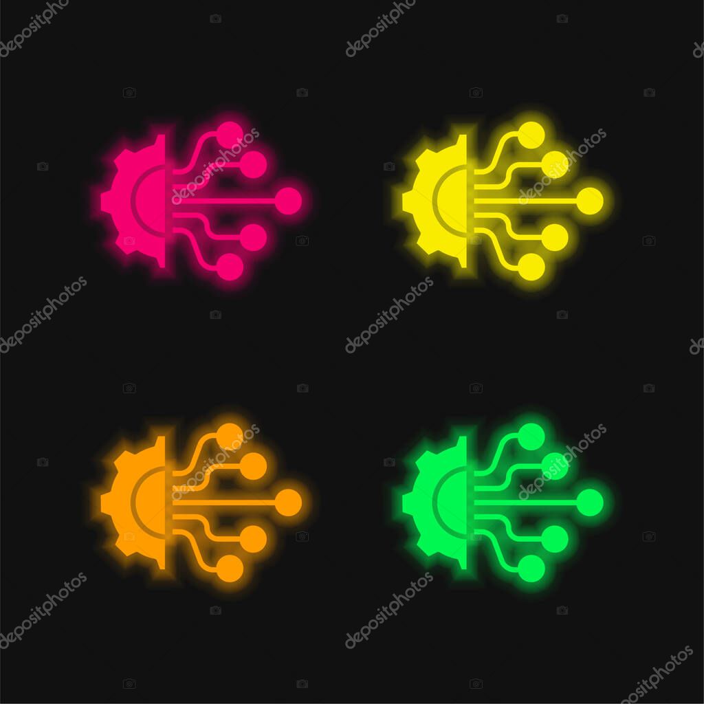 Artificial Intelligence four color glowing neon vector icon