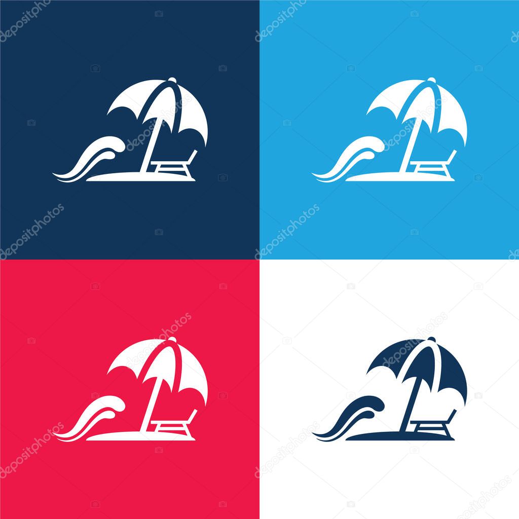 Beach blue and red four color minimal icon set