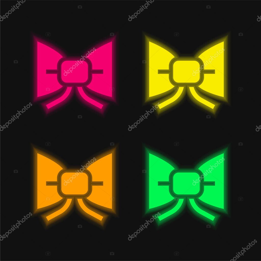 Bow Tie four color glowing neon vector icon