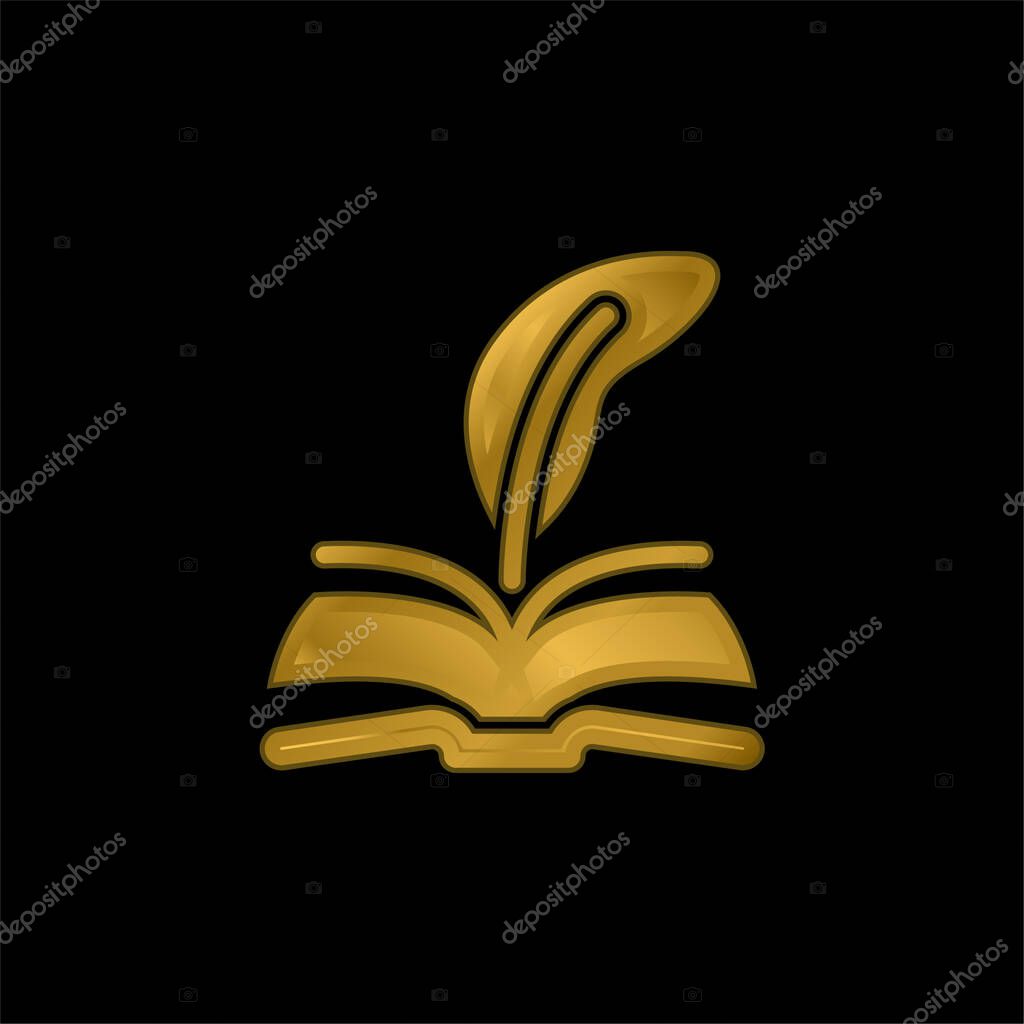 Book gold plated metalic icon or logo vector