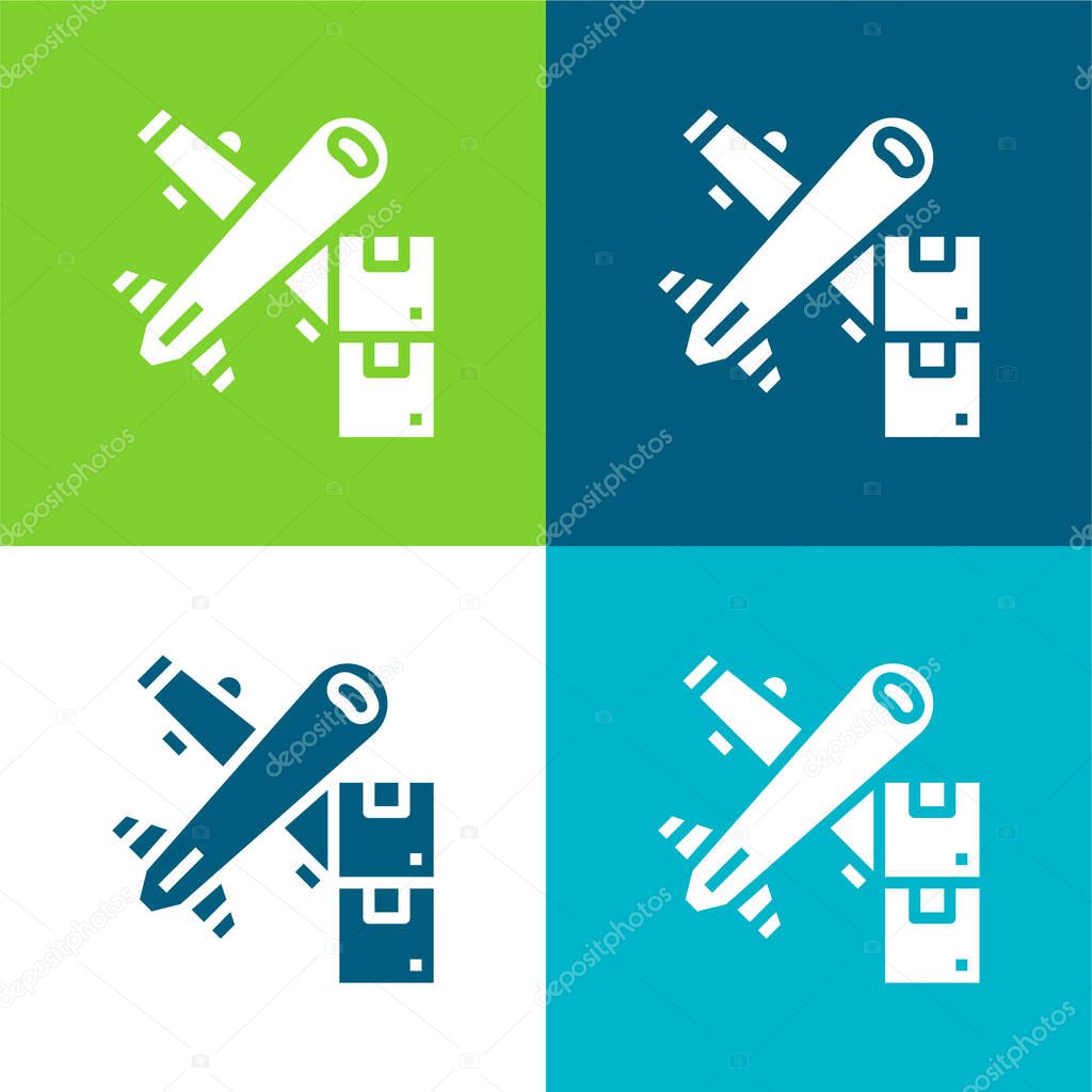 Air Freight Flat four color minimal icon set