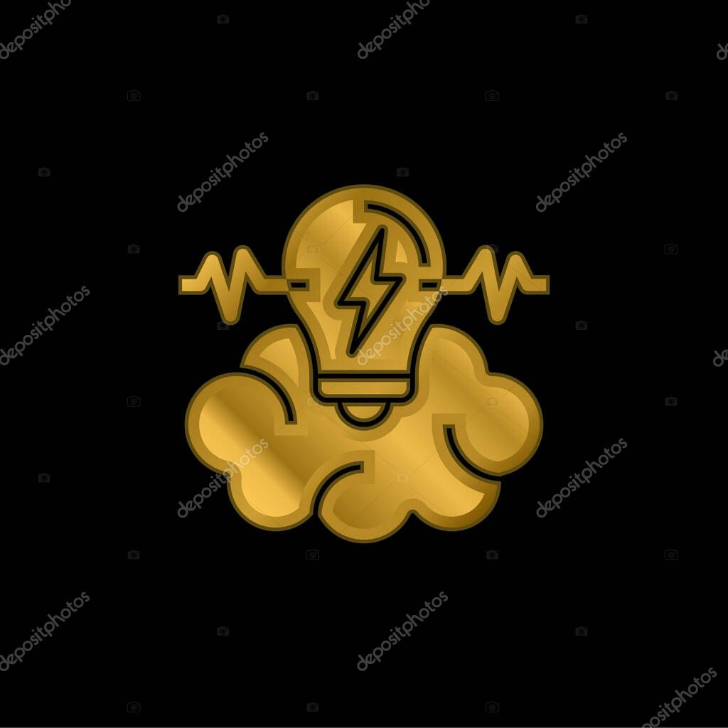 Brainstorm gold plated metalic icon or logo vector
