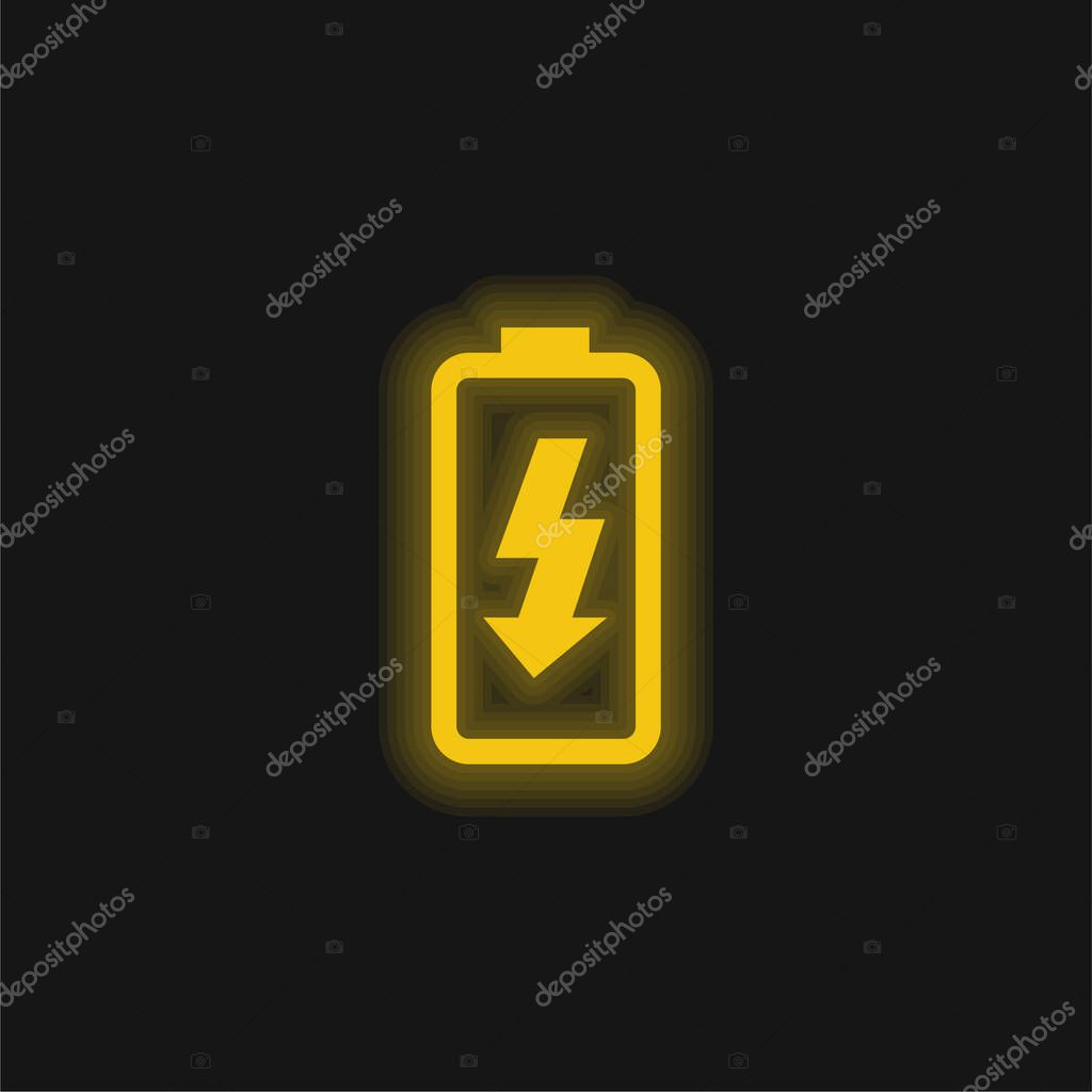 Battery Charge yellow glowing neon icon