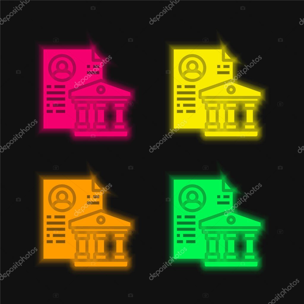Bank four color glowing neon vector icon