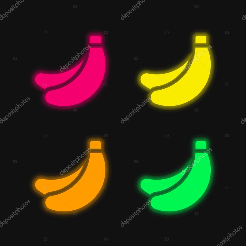 Bananas four color glowing neon vector icon