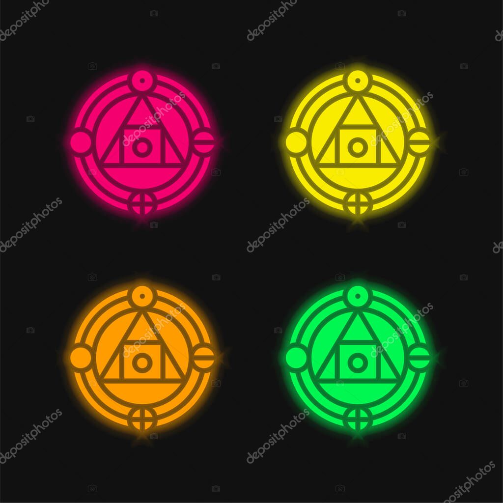 Alchemy four color glowing neon vector icon