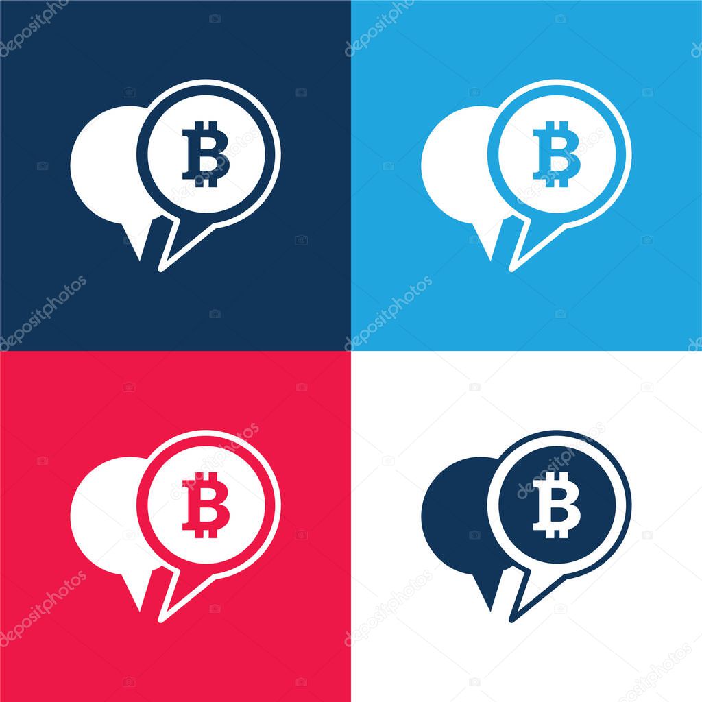 Bitcoin Symbol In A Speech Bubble blue and red four color minimal icon set