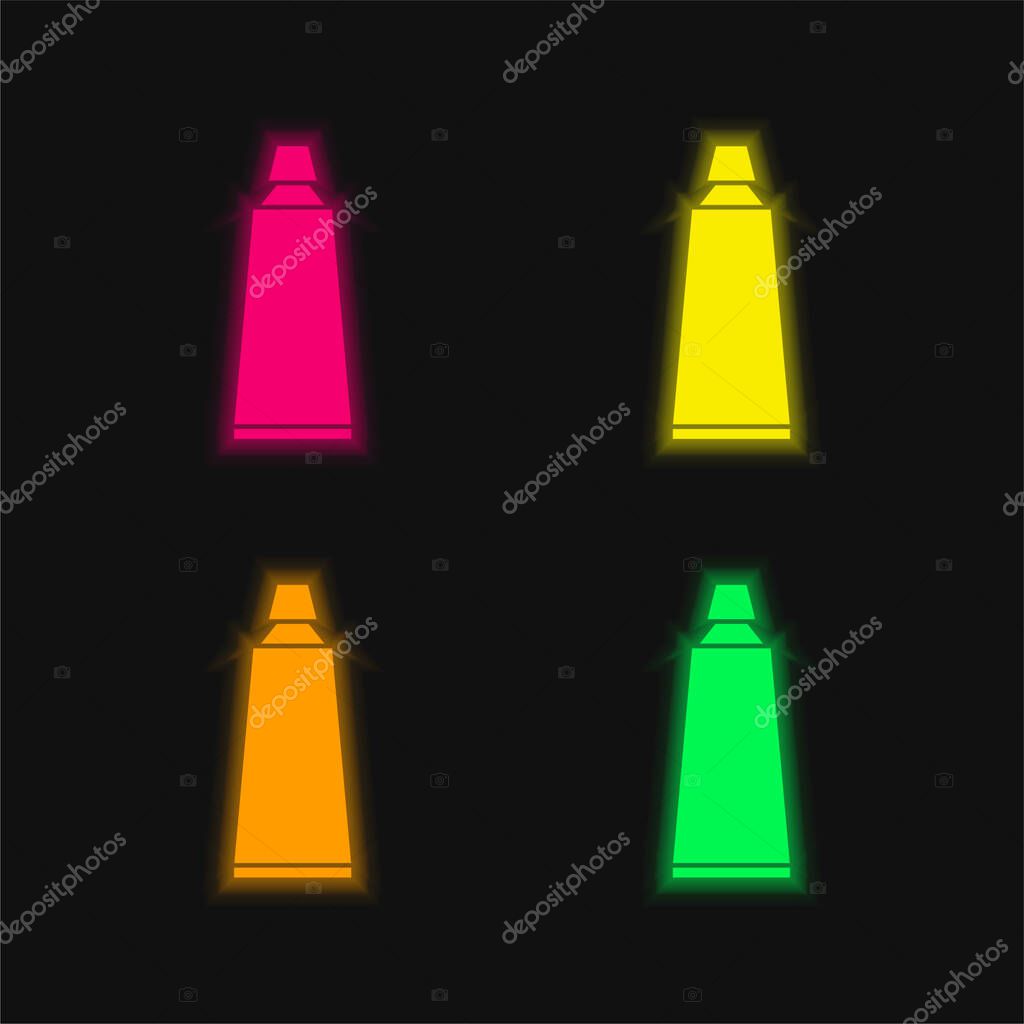 Bathroom Toothpaste Tube four color glowing neon vector icon