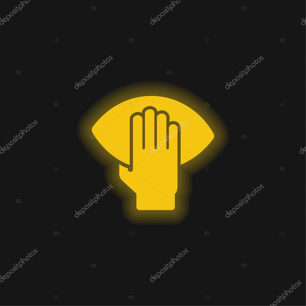 American Football Player Hand Holding The Ball yellow glowing neon icon
