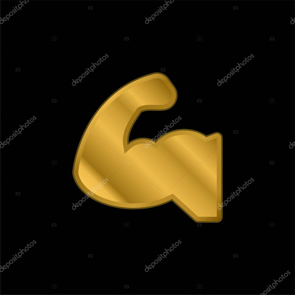 Biceps gold plated metalic icon or logo vector