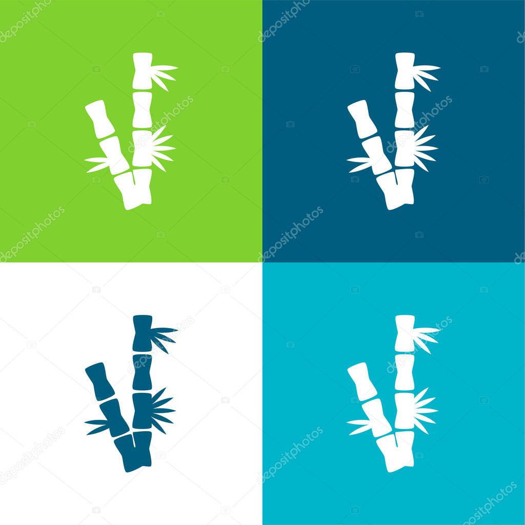 Bamboo Branches Flat four color minimal icon set