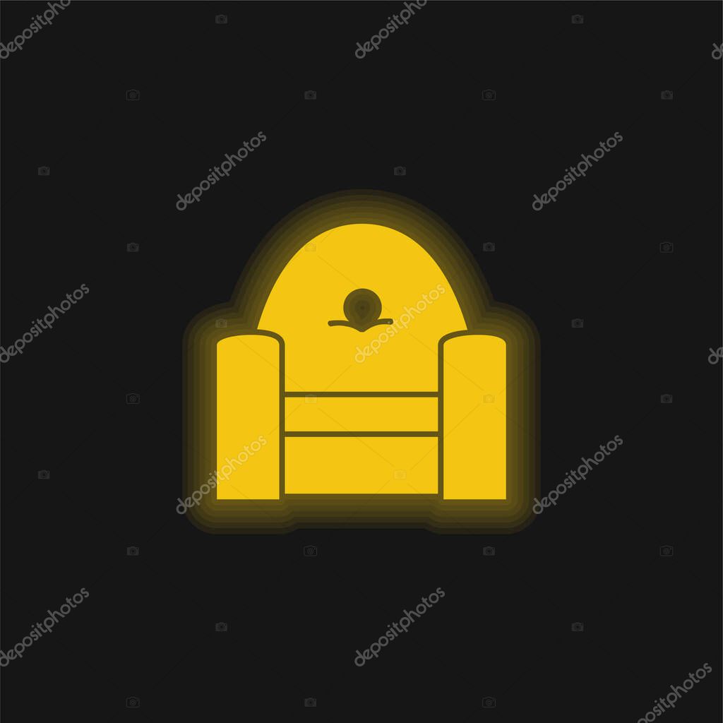 Armchair Frontal yellow glowing neon icon