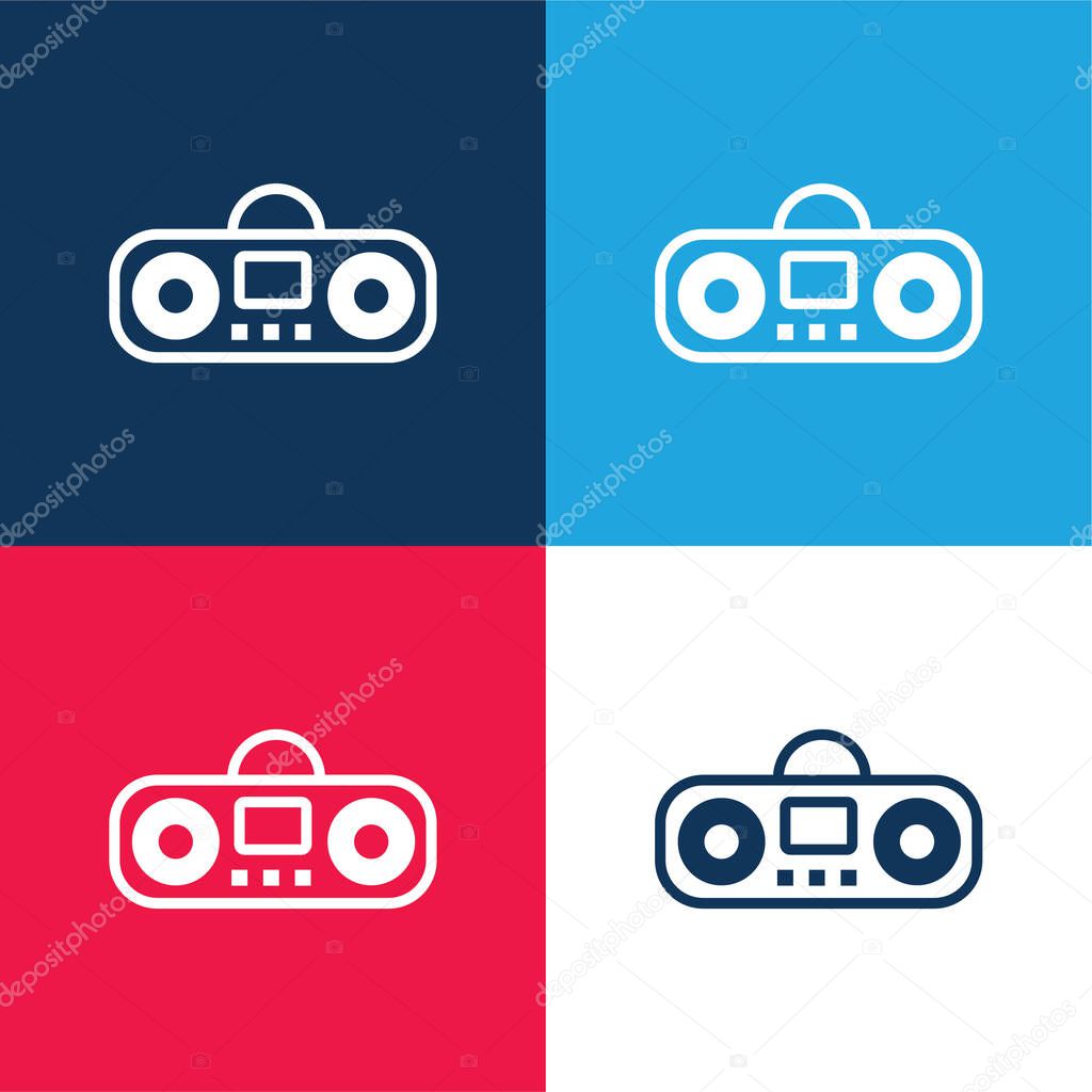 Boombox Cartoon Variant blue and red four color minimal icon set