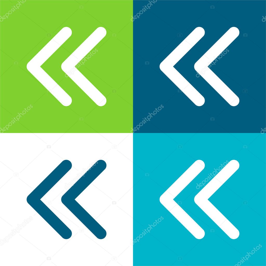 Arrowheads Of Thin Outline To The Left Flat four color minimal icon set