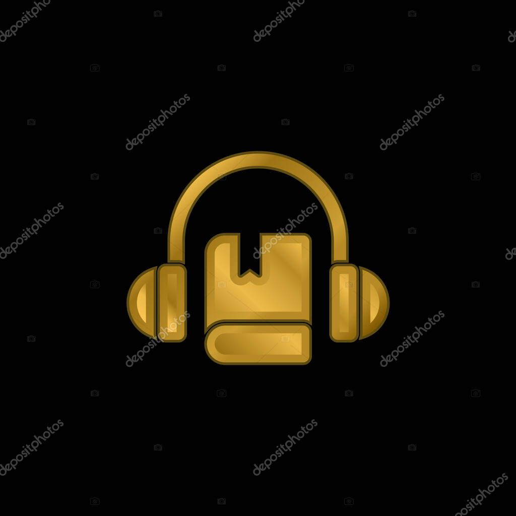 Audio Book gold plated metalic icon or logo vector