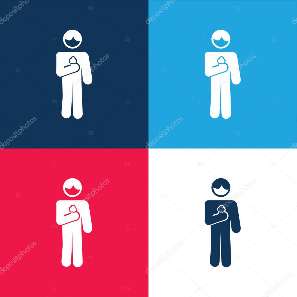 Boy With Ice Cream Cone In blue and red four color minimal icon set