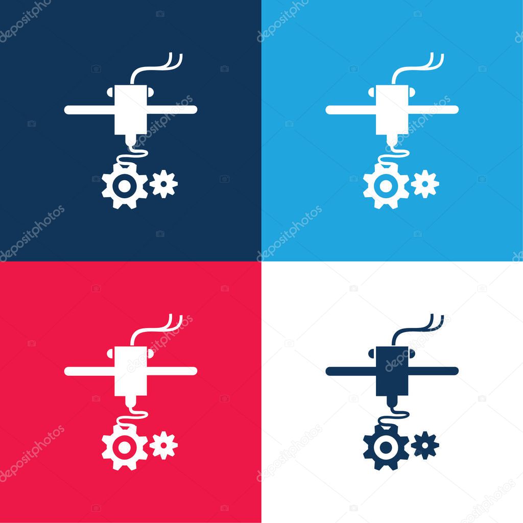 3d Printer Settings Symbol blue and red four color minimal icon set
