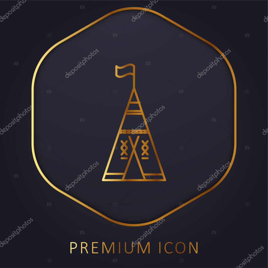 African Tribal Tent With Flag golden line premium logo or icon