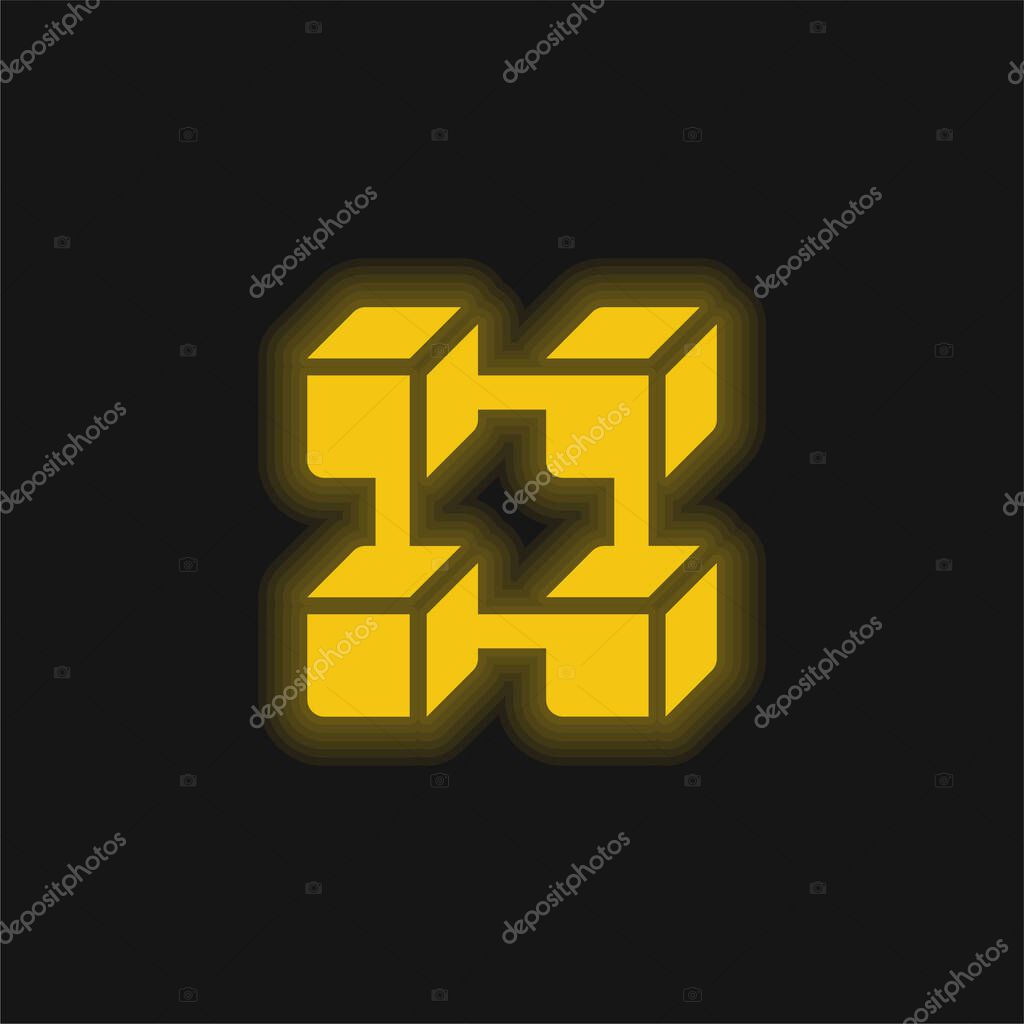 Blockchain yellow glowing neon icon