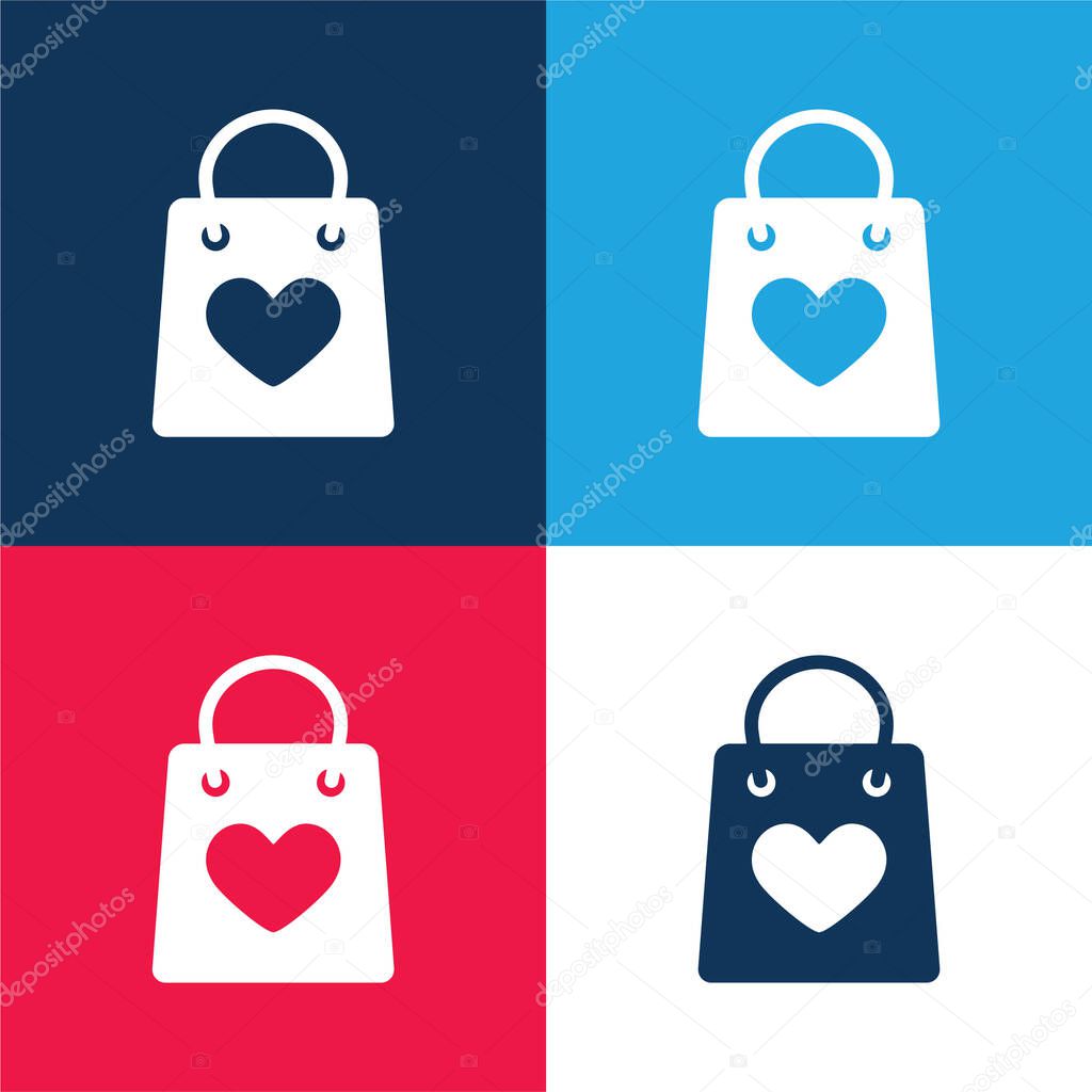 Bag With A Heart blue and red four color minimal icon set