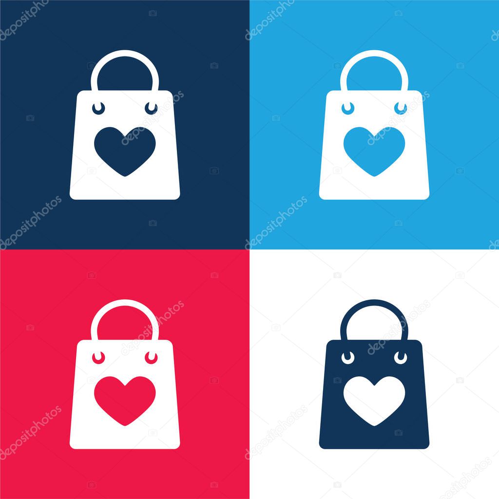 Bag With A Heart blue and red four color minimal icon set