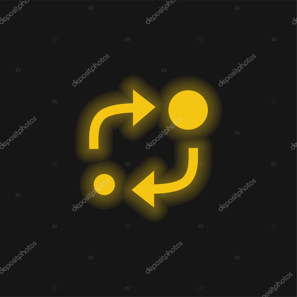 Analytics Symbol Of Two Circles Of Different Sizes With Two Arrows Between Them yellow glowing neon icon