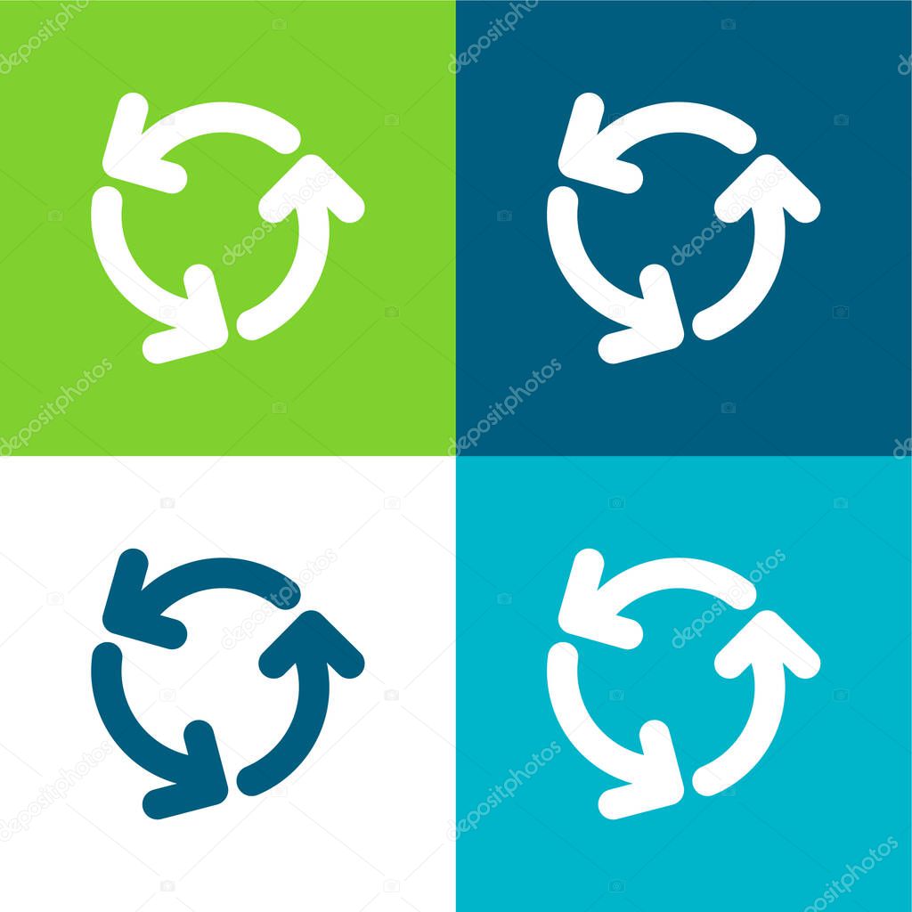 Arrows Circle Of Three Rotating In Counterclockwise Direction Flat four color minimal icon set