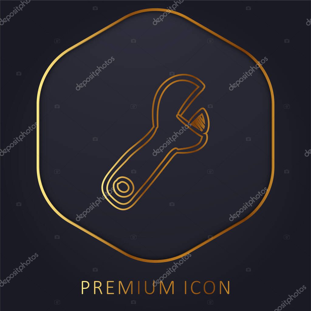Adjustable Spanner Hand Drawn Construction Tool golden line premium logo or icon