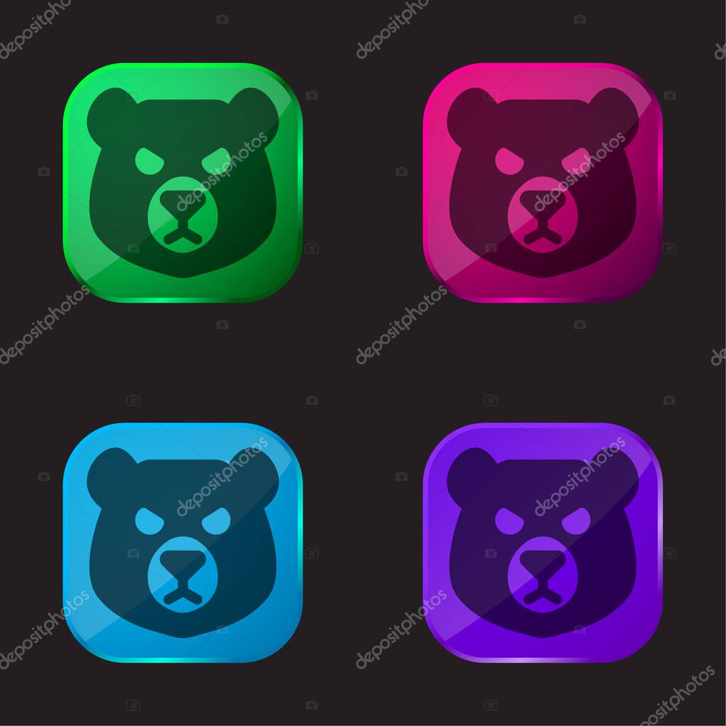 Bear Head four color glass button icon