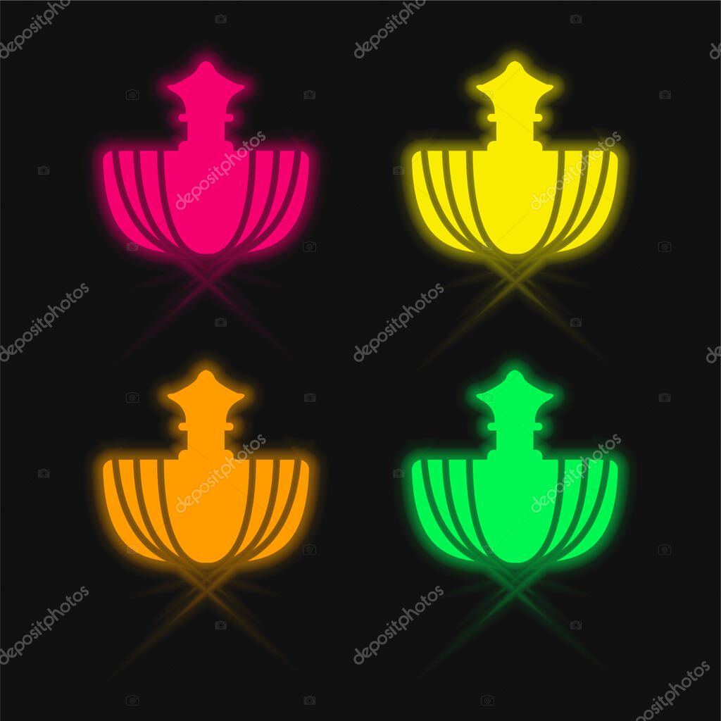 Bottle Of Elegant Shape four color glowing neon vector icon