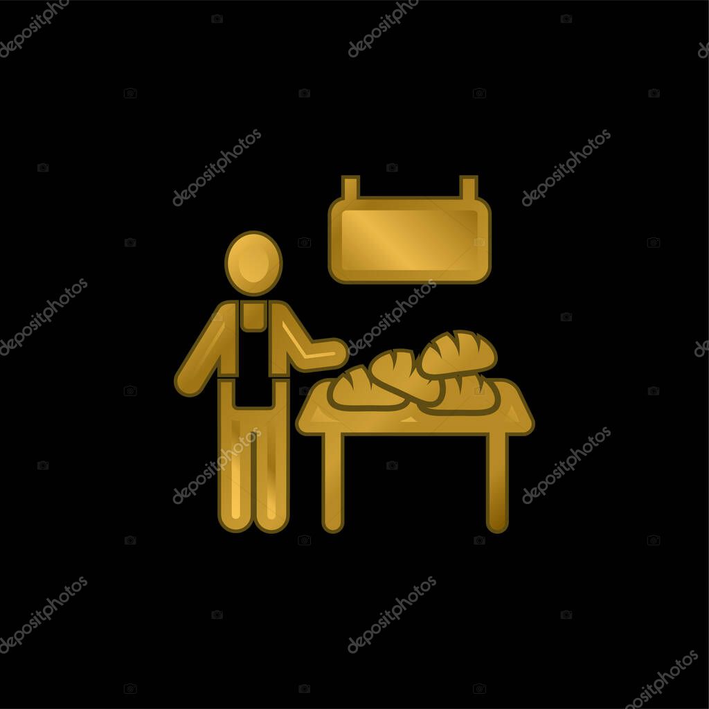 Bakery Vendor gold plated metalic icon or logo vector