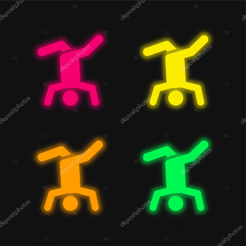 Breakdance four color glowing neon vector icon