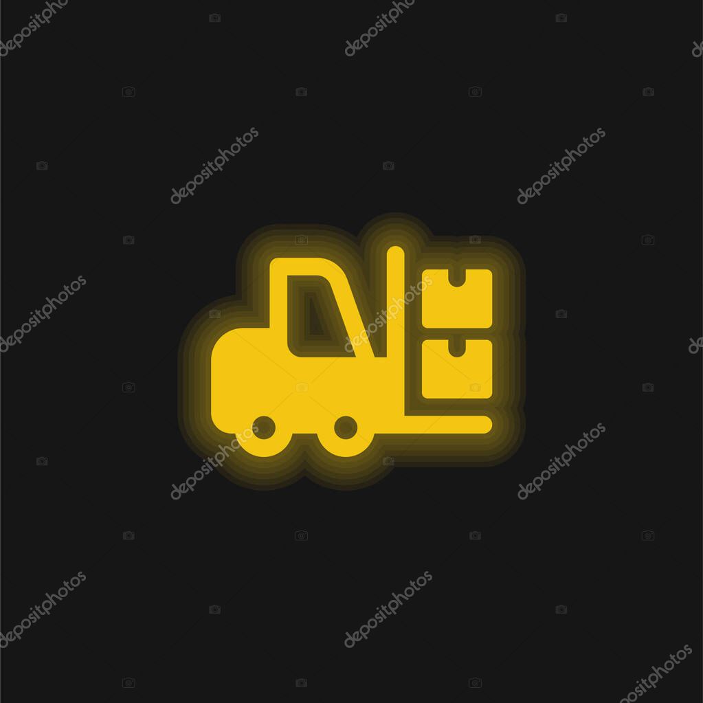 Boxes yellow glowing neon icon