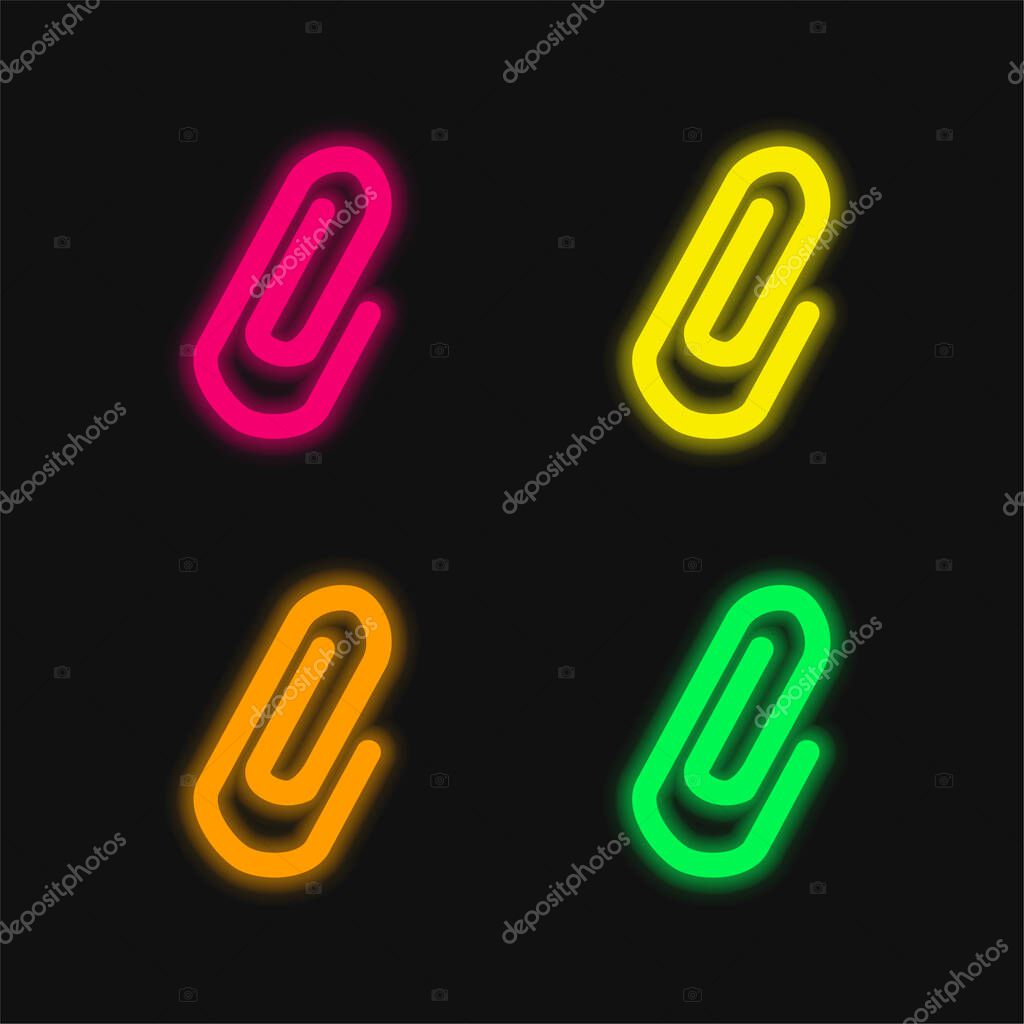 Aluminum Clip four color glowing neon vector icon