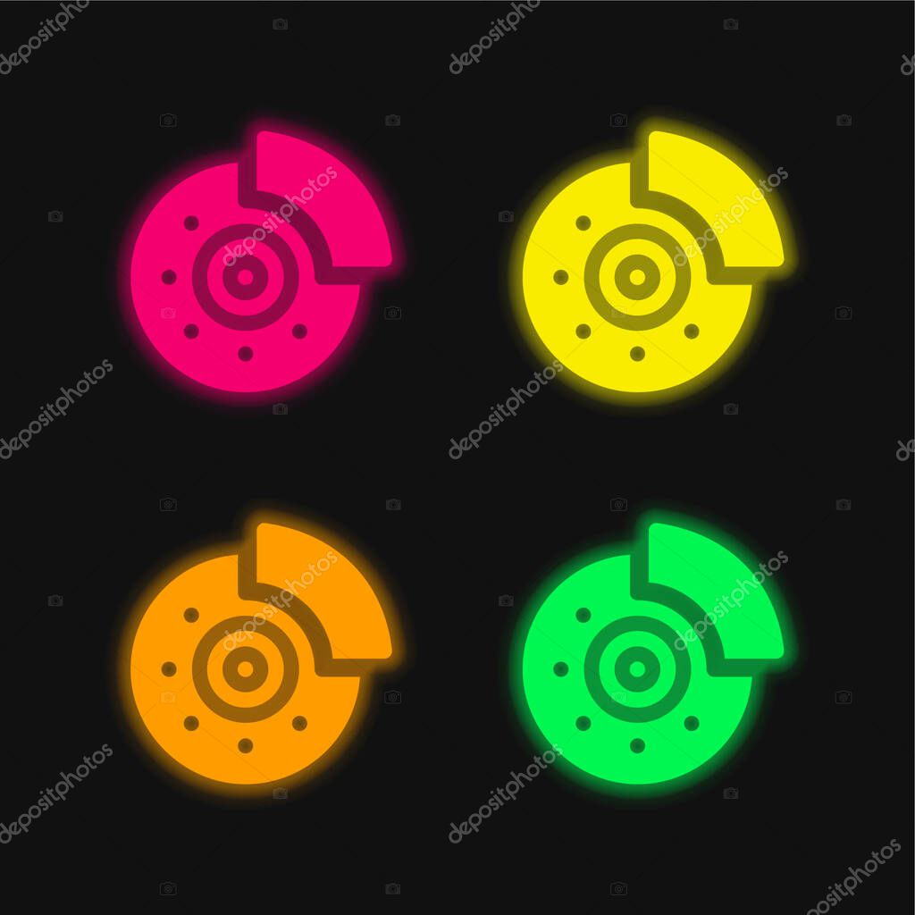 Brake four color glowing neon vector icon