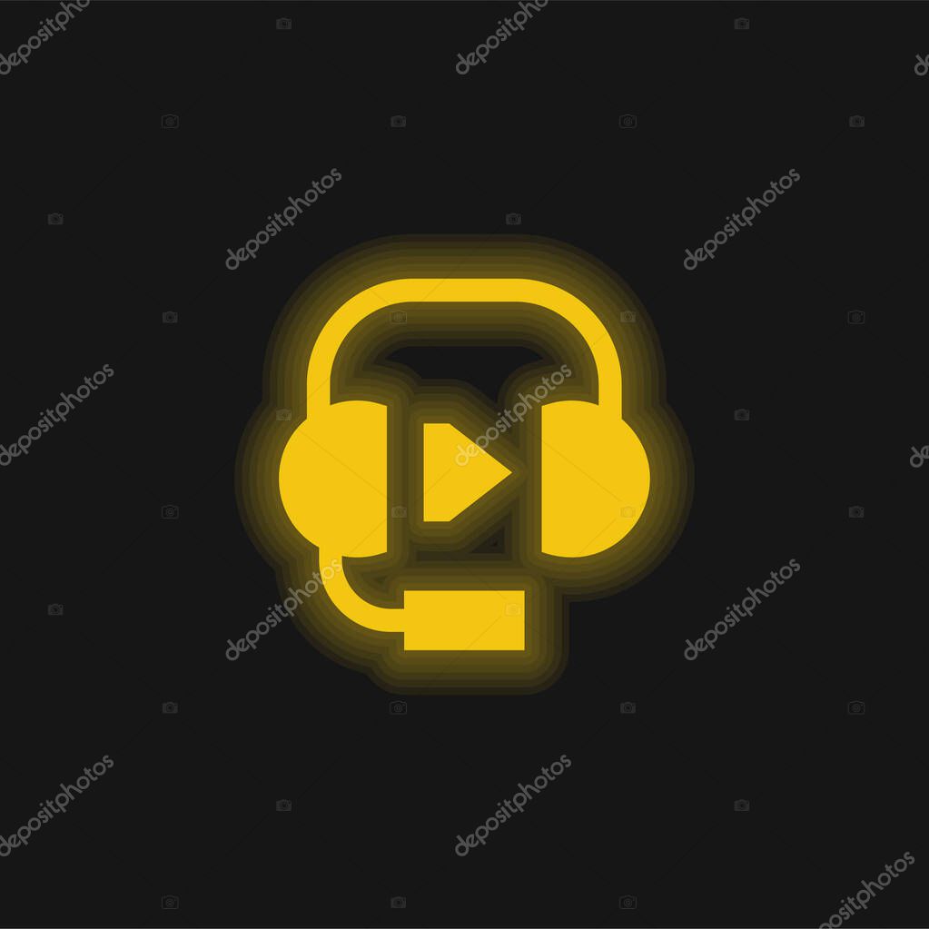 Audio yellow glowing neon icon
