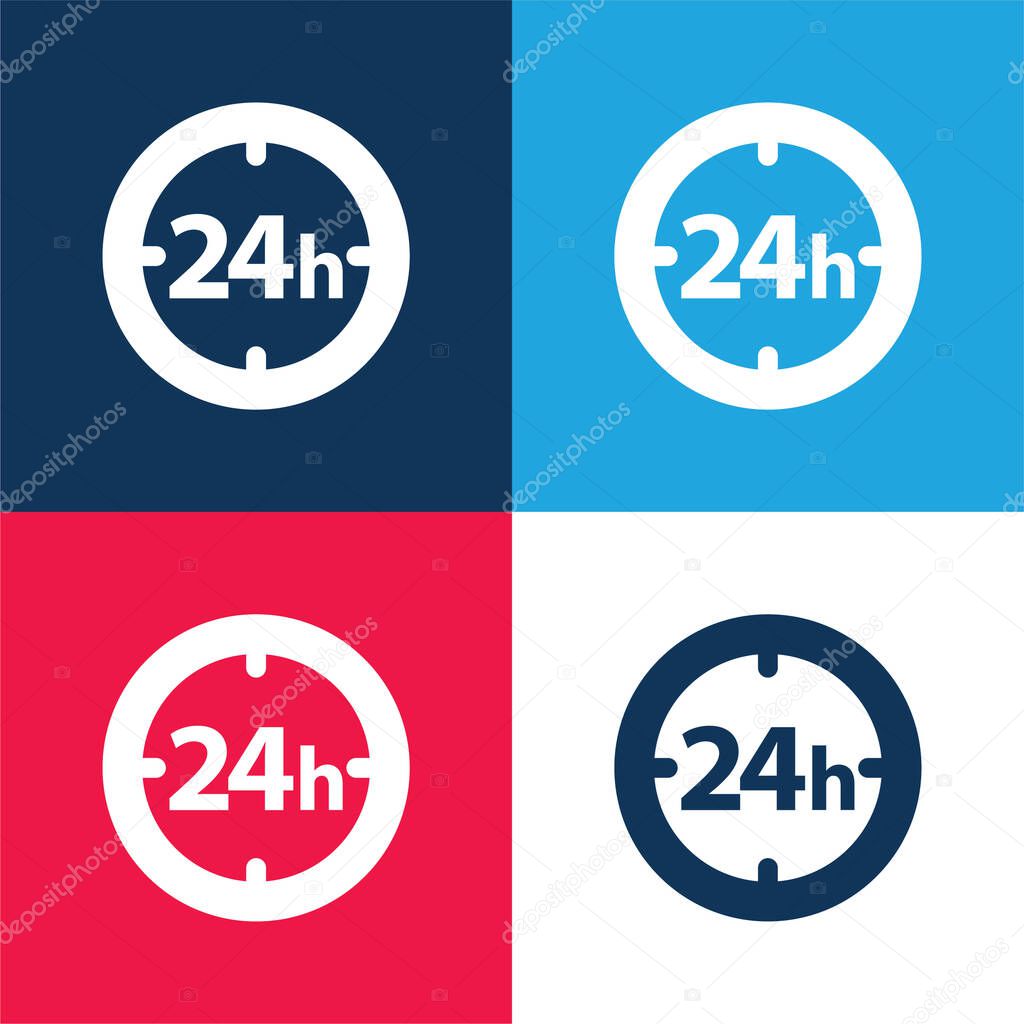 24 Hours Circular Clock Symbol blue and red four color minimal icon set
